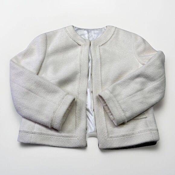 Vintage Style Cream Cropped Jacket Boxy Fit Lined Hook Closure Minimalist - Picture 1 of 7